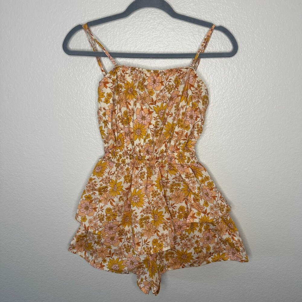 American Eagle Outfitters Yellow Floral Romper Tie Cut Out Back Boho Summer XS